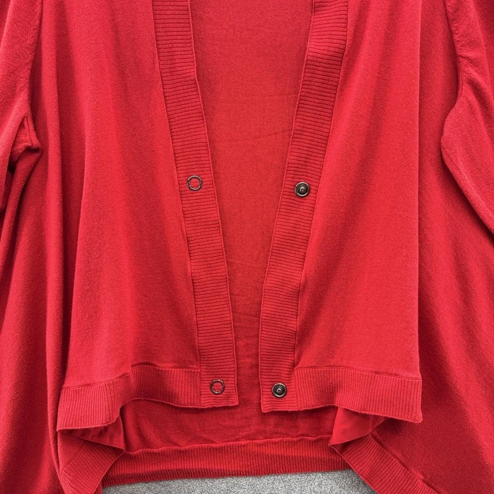 Lafayette 148 New York Cardigan Sweater Womens Large Red Snap Front Drape Hem